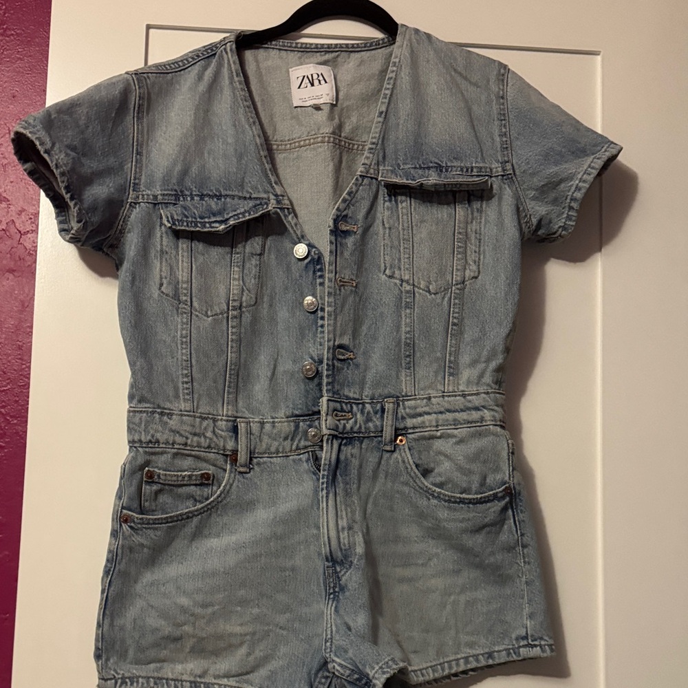 Zara Faded Blue Denim Jumpsuit